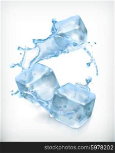 Ice cubes and a splash of water, cocktail vector illustration