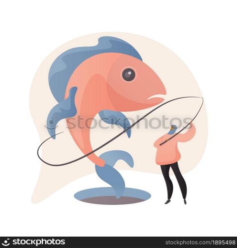 Ice fishing abstract concept vector illustration. Winter outdoor activities, ice fishing tools, equipment shop online, fisherman advice, catching, frozen lake, travel and hobby abstract metaphor.. Ice fishing abstract concept vector illustration.