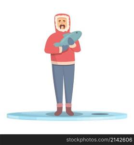 Ice fishing catch icon cartoon vector. Winter fish. Frozen lake. Ice fishing catch icon cartoon vector. Winter fish