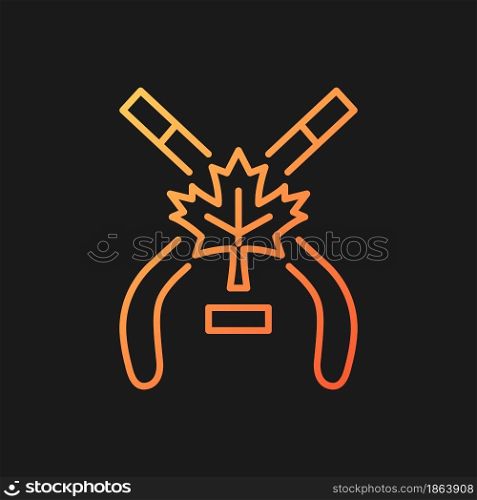 Ice hockey gradient vector icon for dark theme. Ice hockey stick, puck. National sports of Canada. Professional sports. Thin line color symbol. Modern style pictogram. Vector isolated outline drawing. Ice hockey gradient vector icon for dark theme