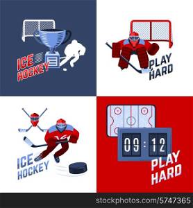 Ice hockey sport design concept set with players in uniform flat icons isolated vector illustration