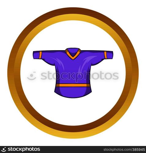 Ice hockey sweater vector icon in golden circle, cartoon style isolated on white background. Ice hockey sweater vector icon, cartoon style