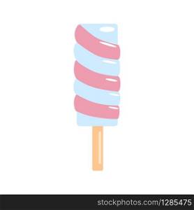 Ice lolly in flat style. Spiral ice cream on a wooden stick. Frozen popsicles isolated on white background. Vector illustration. Ice lolly in flat style. Spiral ice cream on a wooden stick.