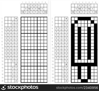 Ice Lolly Nonogram Pixel Art, Ice Cream, Popsicle Vector Art Illustration, Logic Puzzle Game Griddlers, Pic-A-Pix, Picture Paint By Numbers, Picross,