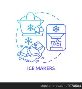 Ice makers blue gradient concept icon. Home devices. Daily automation abstract idea thin line illustration. Isolated outline drawing. Editable stroke. Roboto-Medium, Myriad Pro-Bold fonts used. Ice makers blue gradient concept icon