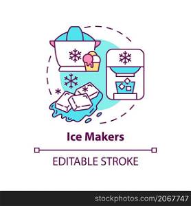 Ice makers concept icon. Home automated device. Daily automation abstract idea thin line illustration. Isolated outline drawing. Editable stroke. Roboto-Medium, Myriad Pro-Bold fonts used. Ice makers concept icon