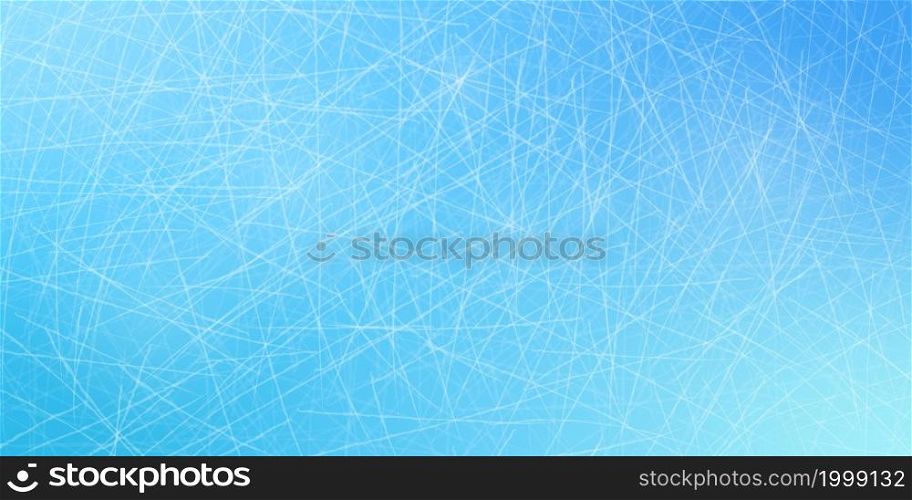 Ice rink top view, icy texture with skate traces. Vector realistic illustration of winter arena for hockey, skating or curling. Background of frozen water of lake or pond, scratched glass surface. Ice rink top view, icy texture with skate traces