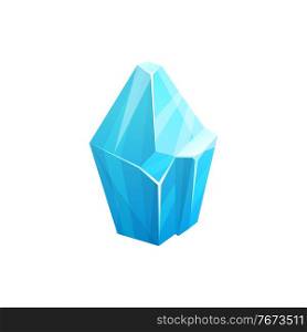 Ice rock crystal, blue snow iceberg or frozen water and arctic glacier mountain, vector icon. Antarctica polar ice or cracked iceberg piece and glass stalagmite or frost icicle isolated block. Ice rock crystal, blue snow iceberg, frozen water