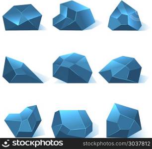 Ice rock pieces vector set. Ice rock pieces vector set. Nature crystal or mineral in blue color illustration