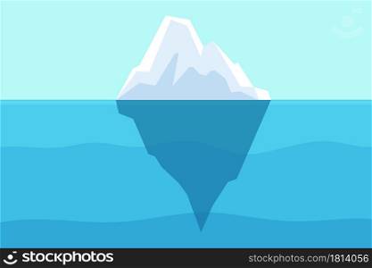 Iceberg floating in ocean. Arctic water, sea underwater with berg and freezing light. Polar or antarctica melting mountain vector landscape. Illustration arctic ice berg, freeze antarctica in ocean. Iceberg floating in ocean. Arctic water, sea underwater with berg and freezing light. Polar or antarctica melting mountain vector landscape