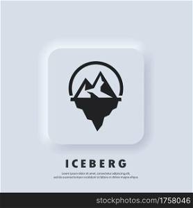 Iceberg geometric logo. Iceberg icon. Vector. UI icon. Snow mountain in the ocean. Abstract mountain ice peak. Neumorphic UI UX white user interface web button. Neumorphism style.