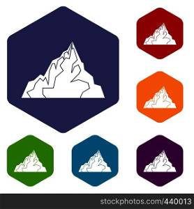 Iceberg icons set hexagon isolated vector illustration. Iceberg icons set hexagon