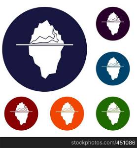 Iceberg icons set in flat circle reb, blue and green color for web. Iceberg icons set