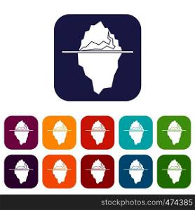 Iceberg icons set vector illustration in flat style In colors red, blue, green and other. Iceberg icons set