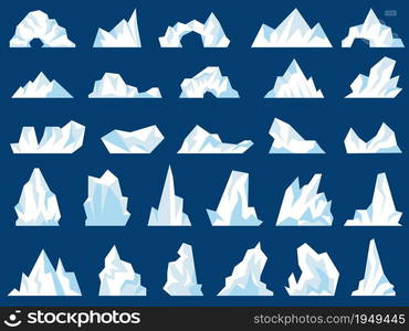 Iceberg illustrations. Crystal freezing mountains snow hills in ocean north pole antarctic frost recent vector pictures. Antarctic peak iceberg, north frost ice illustration. Iceberg illustrations. Crystal freezing mountains snow hills in ocean north pole antarctic frost recent vector pictures