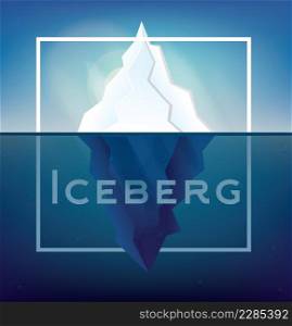 Iceberg on Blue Background. Vector Illustration. Low Poly Iceberg. Iceberg with Underwater Part and White Frame.