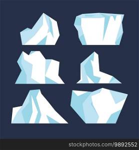 Iceberg underwater due to ice set isolated. Antarctic polar iceberg frozen mountain collection. Deep sea winter glacier vector illustration