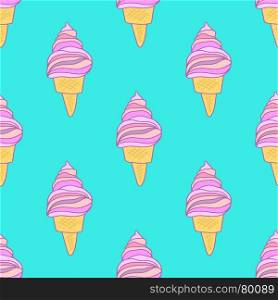 icecream seamless pattern. Cute pink ice cream cones seamless pattern. Vector background for textile, print, child cloth, wallpaper, wrapping. Girly illustration in bright blue and soft pink colors.