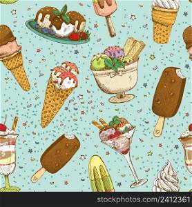 Icecream seamless sweet background pattern vector illustration