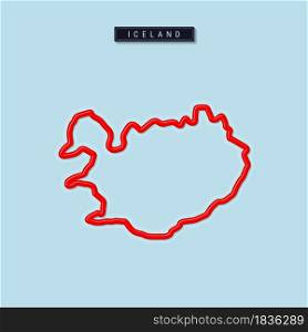 Iceland bold outline map. Glossy red border with soft shadow. Country name plate. Vector illustration.. Iceland bold outline map. Vector illustration