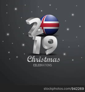 Iceland Flag 2019 Merry Christmas Typography. New Year Abstract Celebration background