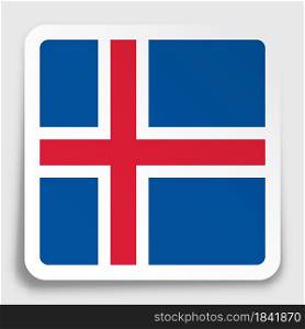 Iceland flag icon on paper square sticker with shadow. Button for mobile application or web. Vector