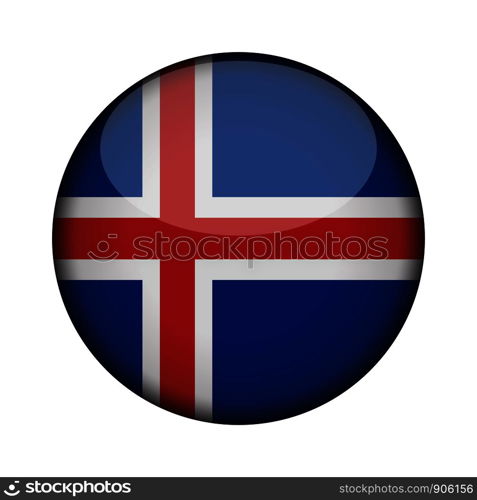 iceland Flag in glossy round button of icon. iceland emblem isolated on white background. National concept sign. Independence Day. Vector illustration.