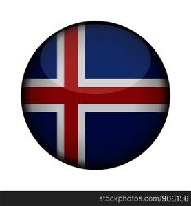 iceland Flag in glossy round button of icon. iceland emblem isolated on white background. National concept sign. Independence Day. Vector illustration.