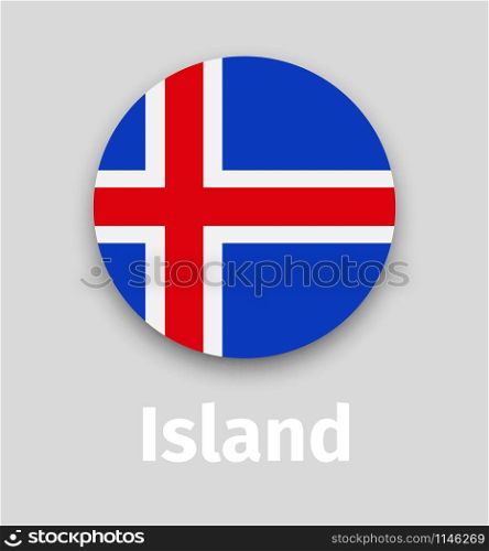Iceland flag, round icon with shadow isolated vector illustration. Iceland flag, round icon with shadow