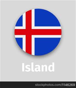 Iceland flag, round icon with shadow isolated vector illustration. Iceland flag, round icon with shadow