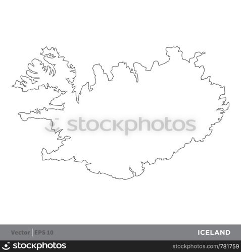 Iceland - Outline Europe Country Map Vector Template, stroke editable Illustration Design. Vector EPS 10.