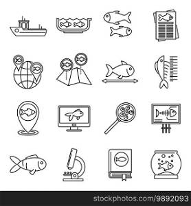 Ichthyology fish icons set. Outline set of ichthyology fish vector icons for web design isolated on white background. Ichthyology fish icons set, outline style