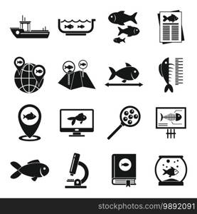 Ichthyology icons set. Simple set of ichthyology vector icons for web design on white background. Ichthyology icons set, simple style