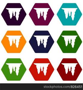 Icicles icon set many color hexahedron isolated on white vector illustration. Icicles icon set color hexahedron