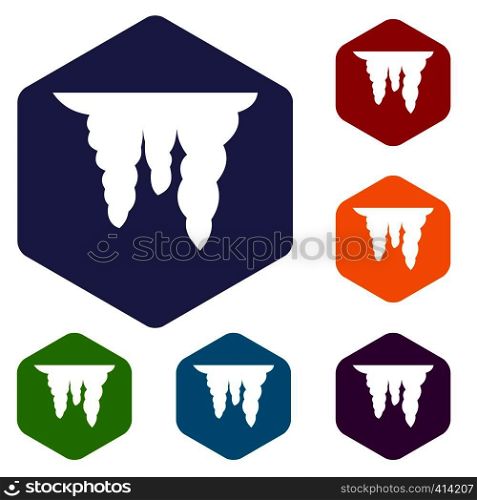 Icicles icons set rhombus in different colors isolated on white background. Icicles icons set