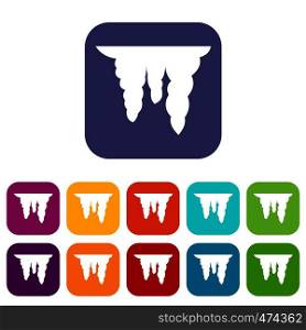 Icicles icons set vector illustration in flat style In colors red, blue, green and other. Icicles icons set