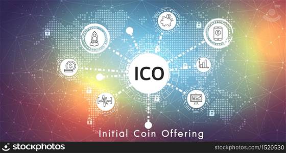 ICO digital virtual money financing icon used in internet online.