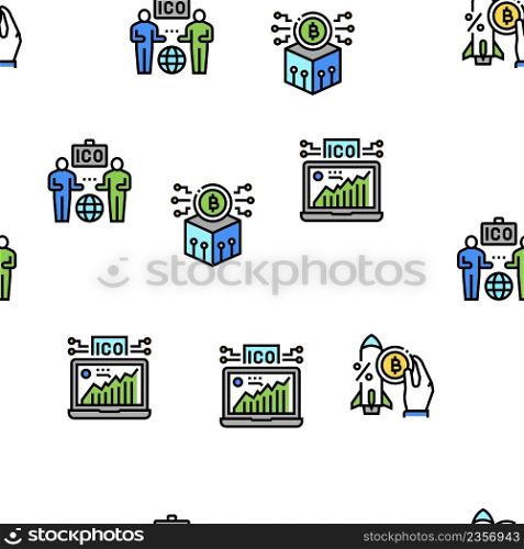 Ico Initial Coin Offer Vector Seamless Pattern Thin Line Illustration. Ico Initial Coin Offer Vector Seamless Pattern