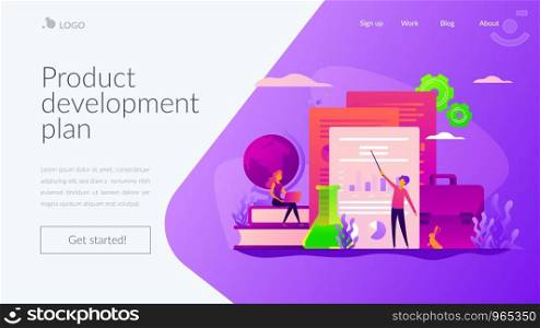 ICO investment document, startup business strategy, product development plan and white paper concept. Website interface UI template. Landing web page with infographic concept creative hero header image.. White paper landing page template.