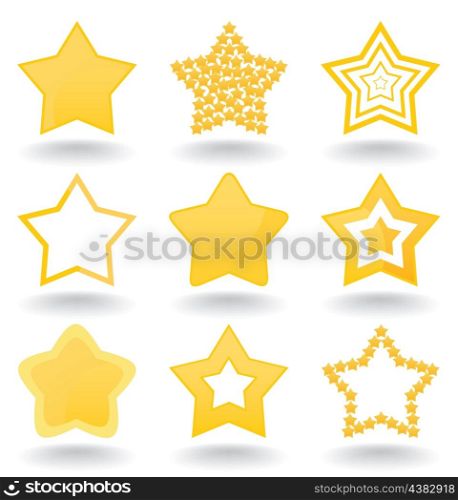 Icon a star. Set of icons of gold stars. A vector illustration