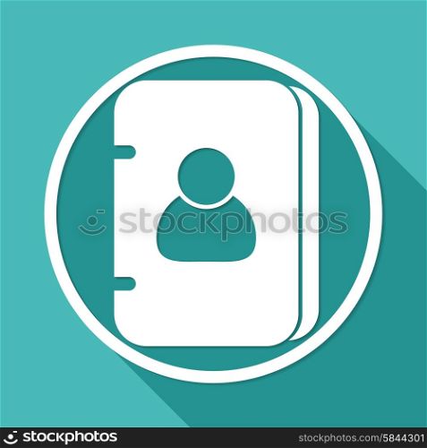 Icon address book on white circle with a long shadow