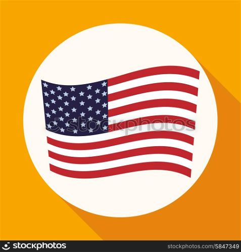 Icon America flag on white circle with a long shadow