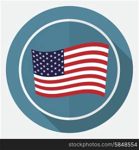 Icon America flag on white circle with a long shadow