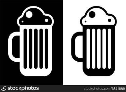 icon, beer mug with foam. Oktoberfest 19 September. Alcoholic drinks, holiday. Vector on a white background