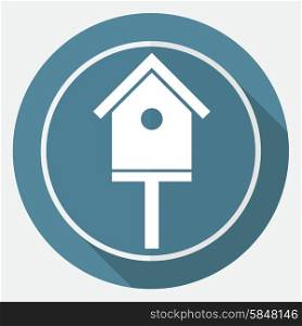 Icon bird-house on white circle with a long shadow