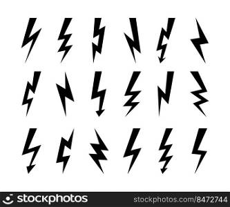 icon. Black electric flash, spark lightening and fast charge symbol. Vector isolated set flat logo icon. icon. Black electric flash, spark lightening and fast charge symbol. Vector isolated set