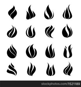 Icon black set fire on white background, vector illustration