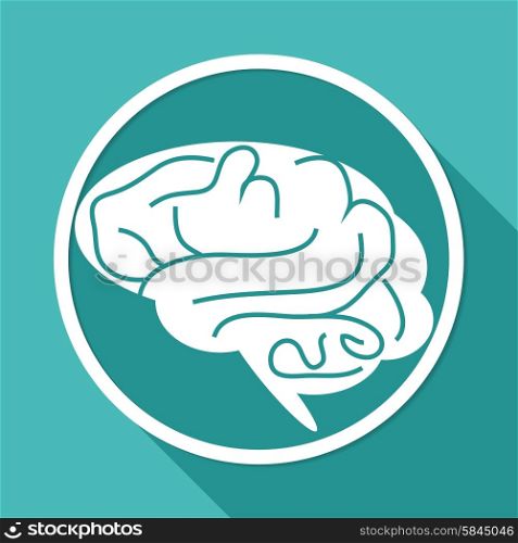 Icon brain on white circle with a long shadow