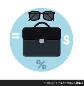 Icon briefcase and sunglasses. Business concept