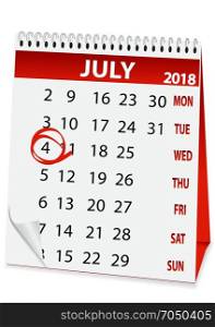 icon calendar for July 4 2018. icon in the form of a calendar for Independence Day on July 4 2018